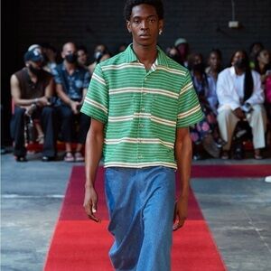 Theophilio New York Men’s Spring 2022 Button Down Shirt Green Size S 70s